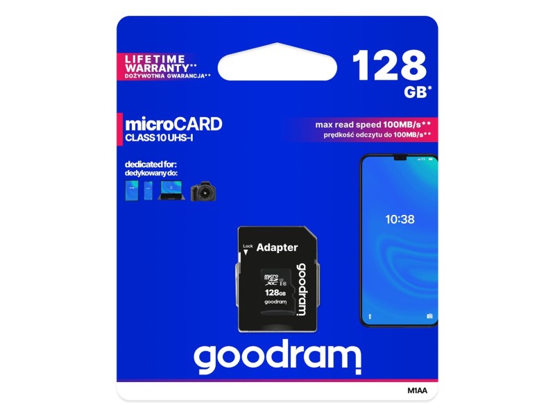 Goodram M1AA-1280R12 memory card 128 GB MicroSDXC Class 10 UHS-I M1AA-1280R12 – GOODRAM Карти памет