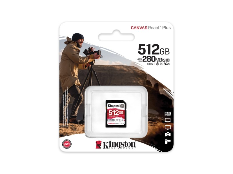 Kingston Technology 512GB Canvas React Plus SDXC UHS-II 280R/150W U3 V60 for Full HD/4K SDR2V6/512GB – Kingston Карти памет