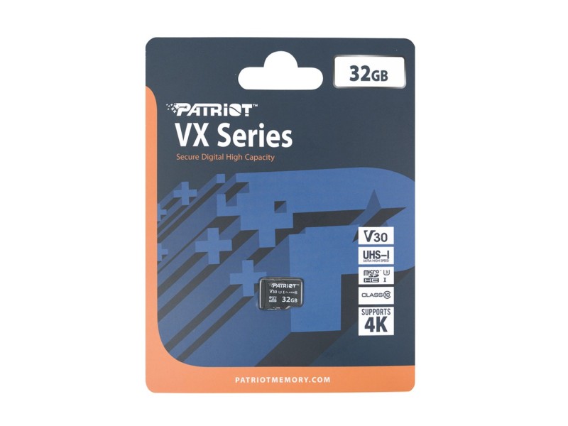 Memory card PATRIOT VX Series 32GB MicroSDXC V30 Class 10 UHS-I U3 4K UHD (PSF32GVX31MCH) PSF32GVX31MCH – Patriot Карти памет