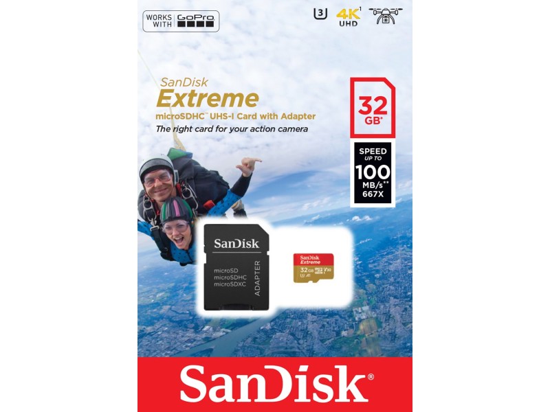SanDisk Extreme 32 GB MicroSDHC UHS-I Class 10 SDSQXAF-032G-GN6AA – SANDISK Карти памет