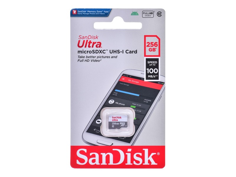 SanDisk Ultra 256 GB MicroSDXC UHS-I Class 10 SDSQUNR-256G-GN3MN – SANDISK Карти памет