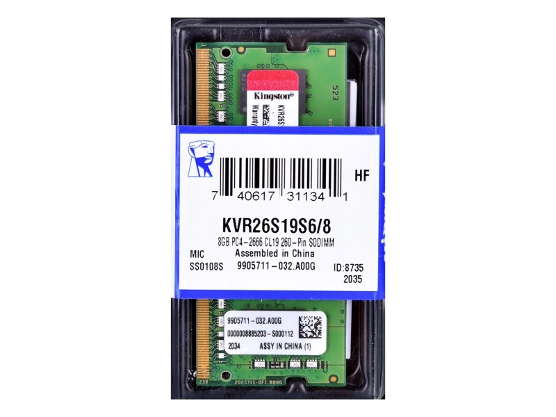 Kingston Technology ValueRAM KVR26S19S6/8 memory module 8 GB 1 x 8 GB DDR4 2666 MHz KVR26S19S6/8 – Kingston Оперативна памет