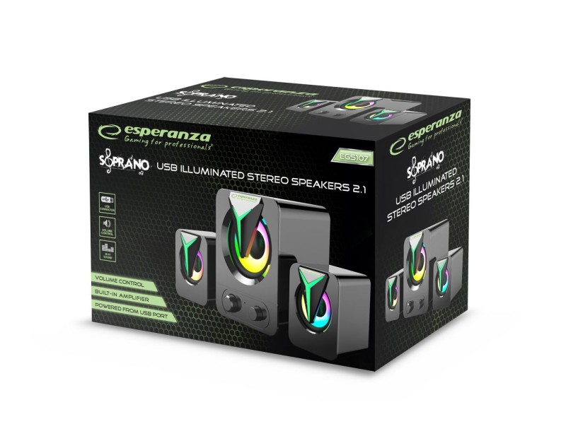 Esperanza EGS107 Speakers 2.1 USB LED 5 W Black EGS107 – Esperanza Тонколони