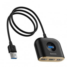 4-в-1 Baseus Квадратен кръгъл USB адаптер, HUB USB 3.0 към 1x USB 3.0 + 3x USB 2.0, 1 м черен