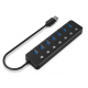 Gembird UHB-U3P7P-01  7-port USB 3.1 (Gen 1) hub with switches, black UHB-U3P7P-01 – GEMBIRD USB Хъбове