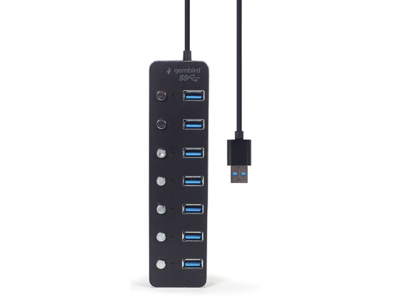 Gembird UHB-U3P7P-01  7-port USB 3.1 (Gen 1) hub with switches, black UHB-U3P7P-01 – GEMBIRD USB Хъбове