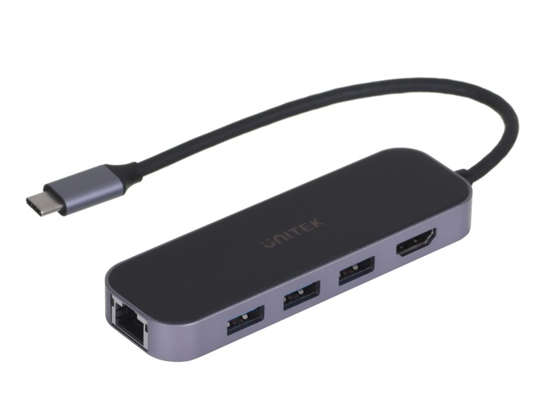 UNITEK HUB USB-C 3.1,RJ-45,3XUSB-A,HDMI,4K,PD100W D1084A – UNITEK USB Хъбове