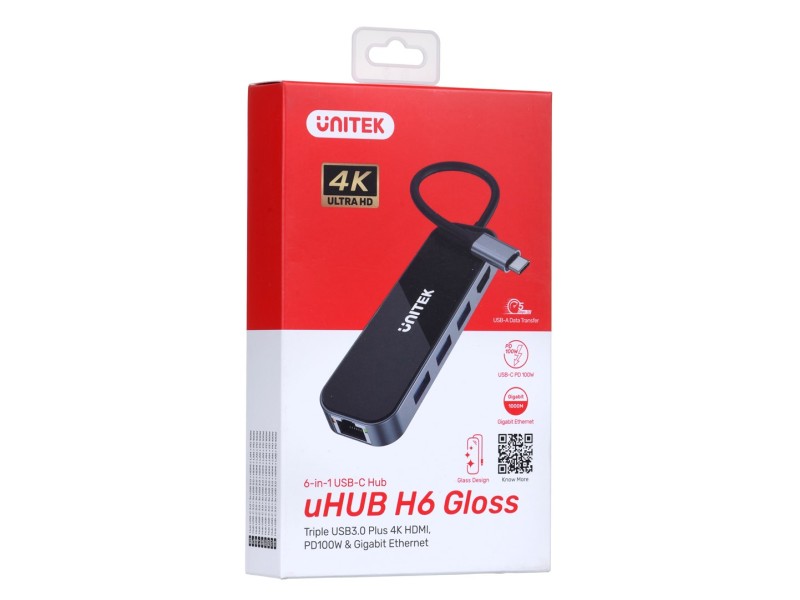 UNITEK HUB USB-C 3.1,RJ-45,3XUSB-A,HDMI,4K,PD100W D1084A – UNITEK USB Хъбове