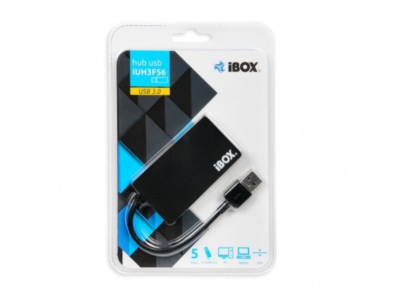 iBox IUH3F56 interface hub USB 3.2 Gen 1 (3.1 Gen 1) Type-A 5000 Mbit/s Black IUH3F56 – IBOX USB Хъбове