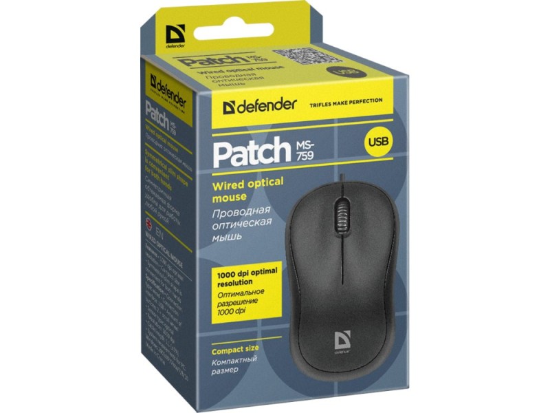 Defender MOUSE PATCH MS-759 BLACK OPTICAL 1000dpi 3P 52759 – Defender Мишки