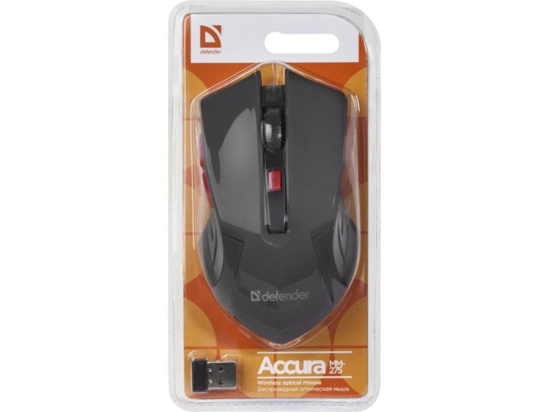 MOUSE DEFENDER ACCURA MM-275 RF BLACK & RED OPTICAL 1600DPI 6P 52276 – Defender Мишки