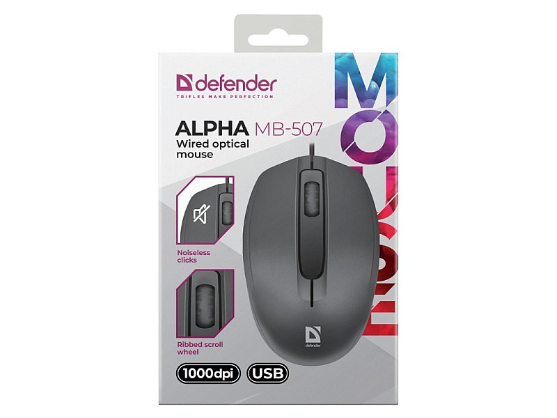 MOUSE DEFENDER ALPHA MB-507 OPTICAL 1000dpi 3P BLACK SILENT CLICK 52507 – Defender Мишки
