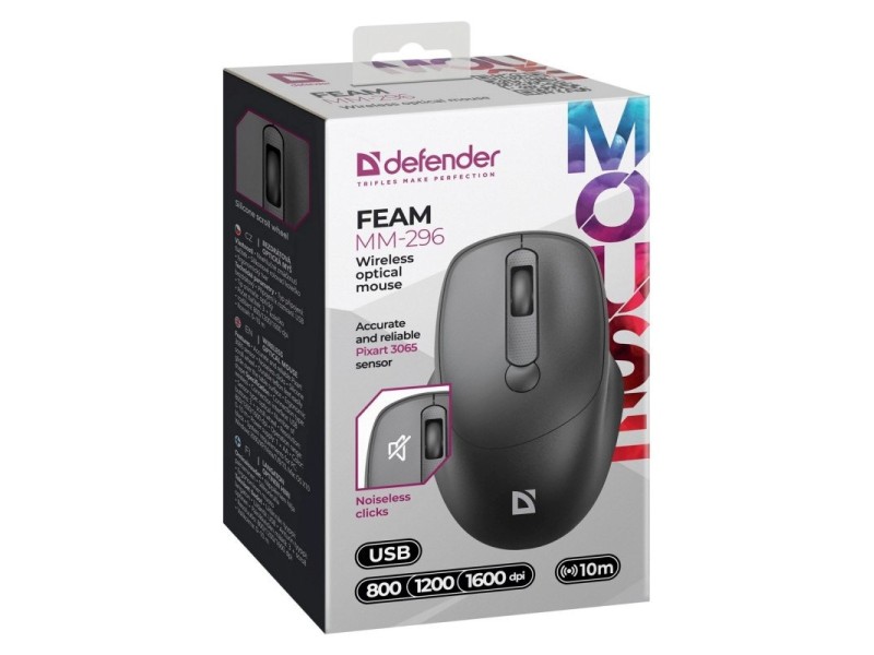 MOUSE DEFENDER FEAM MM-296 RF SILENT BLACK 52296 – Defender Мишки