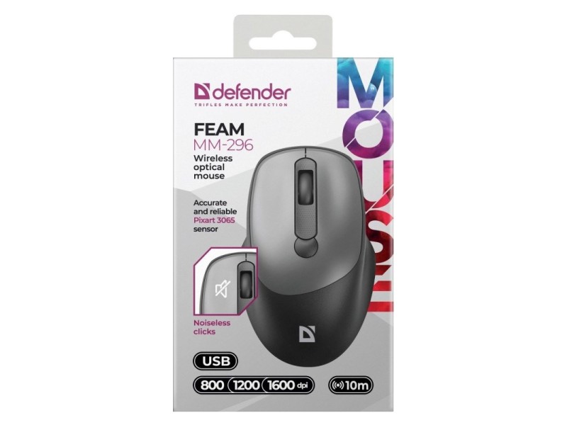 MOUSE DEFENDER FEAM MM-296 RF SILENT GREY 52298 – Defender Мишки