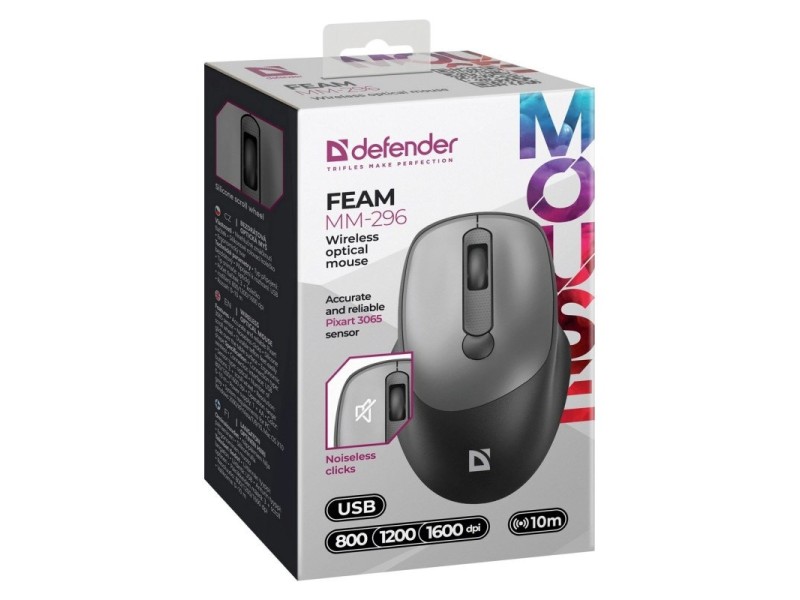 MOUSE DEFENDER FEAM MM-296 RF SILENT GREY 52298 – Defender Мишки