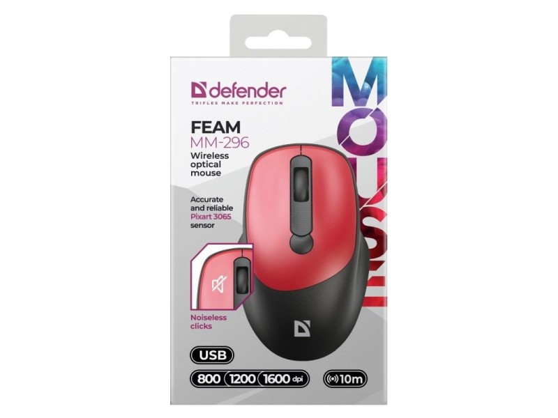 MOUSE DEFENDER FEAM MM-296 RF SILENT RED 52299 – Defender Мишки