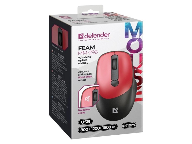 MOUSE DEFENDER FEAM MM-296 RF SILENT RED 52299 – Defender Мишки