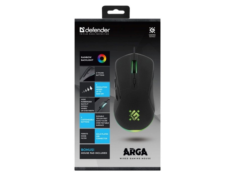 MOUSE DEFENDER GM-049 ARGA OPTIC 3600dpi 6P BLACK 52049 – Defender Мишки