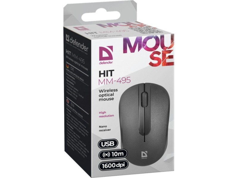 MOUSE DEFENDER HIT MM-495 RF OPTIC BLACK 1600dpi 3P 52495 – Defender Мишки