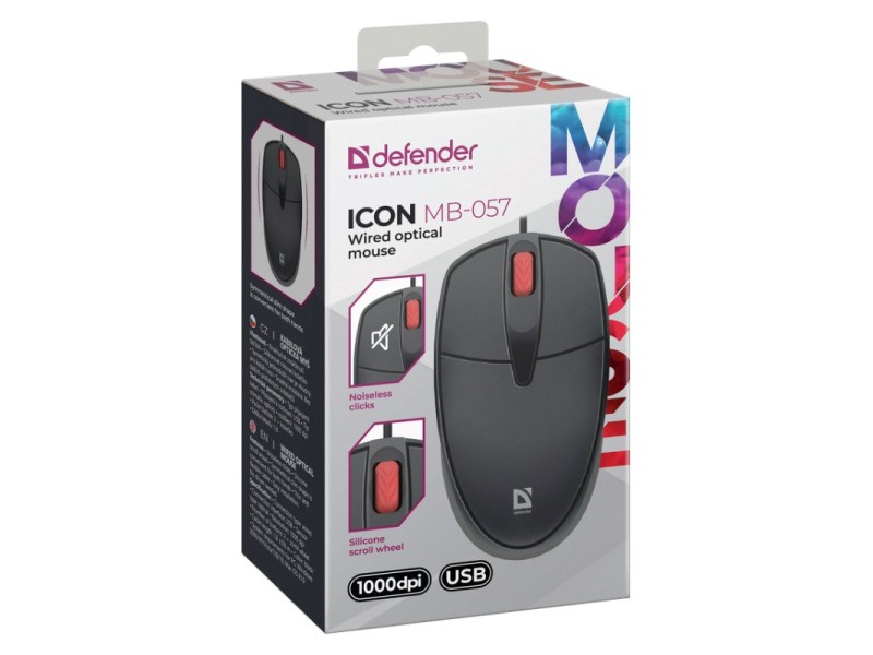 MOUSE DEFENDER ICON MB-057 OPTICAL 1000dpi 3P BLACK SILENT CLICK 52057 – Defender Мишки