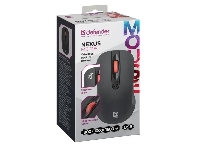 MOUSE DEFENDER NEXUS MS-195 RF SILENT BLACK 52195 – Defender Мишки