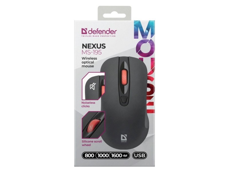 MOUSE DEFENDER NEXUS MS-195 RF SILENT BLACK 52195 – Defender Мишки