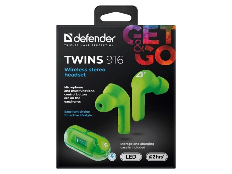 Bluetooth headphones TWINS 916 GREEN 63917 – Defender Геймърски слушалки