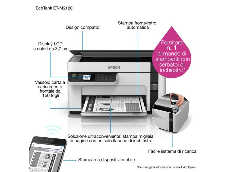 Epson EcoTank M2120 Inkjet A4 1440 x 720 DPI 32 ppm Wi-Fi C11CJ18402 – Epson Мастиленоструйни мултифункционални устройства