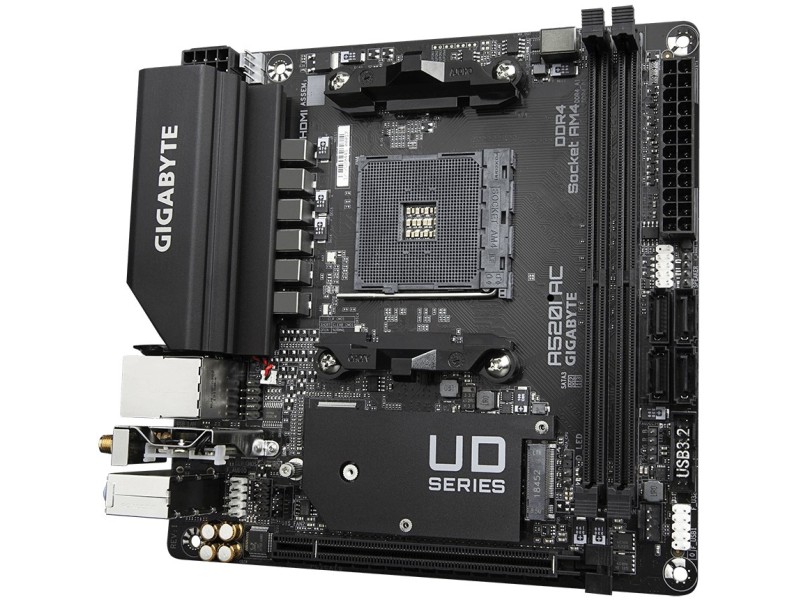 GIGABYTE A520I AC Motherboard - Supports AMD Ryzen 5000 Series AM4 CPUs, 6 Phases Digital VRM, up to 5300MHz DDR4 (OC), 1xPCIe 3.0 M.2, WIFI, GbE LAN, USB 3.2 Gen1 A520I AC – GIGABYTE Дънни платки