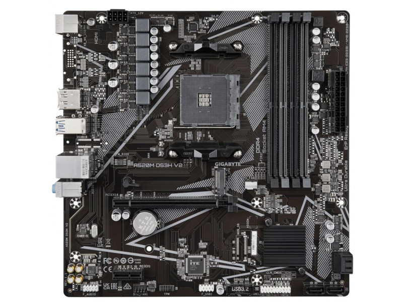 GIGABYTE A520M DS3H V2 Motherboard - Supports AMD Ryzen 5000 Series AM4 CPUs, up to 4733MHz DDR4 (OC), PCIe 3.0 x16, GbE LAN, USB 3.2 Gen 1 A520M DS3H V2 – GIGABYTE Дънни платки