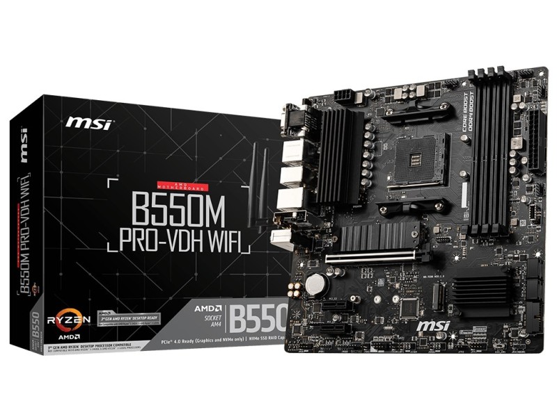 MSI B550M PRO-VDH WIFI motherboard AMD B550 Socket AM4 micro ATX 7C95-001R – MSI  Дънни платки