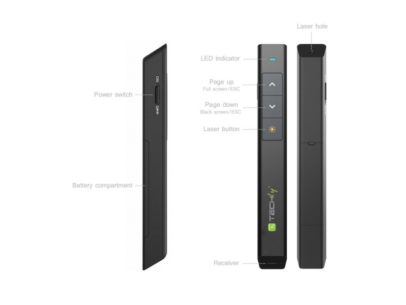 Techly ITC-LASER26 wireless presenter RF Black ITC-LASER26 – TECHly Екрани и аксесоари