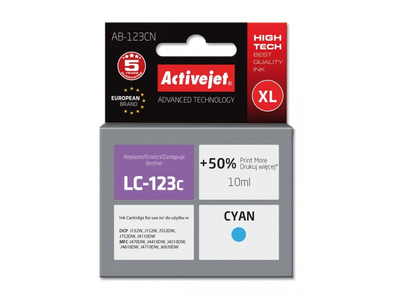 Activejet AB-123CN ink (replacement for Brother LC123C/LC121C; Supreme; 10 ml; cyan) Activejet AB-123CN ink (replacement for Brother LC123C/LC121C; Supreme; 10 ml; cyan)