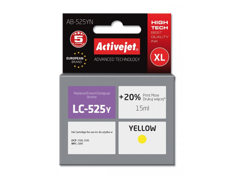 Activejet AB-525YN Ink (Replacement for Brother LC525Y; Supreme; 15 ml; yellow) Activejet AB-525YN Ink (Replacement for Brother LC525Y; Supreme; 15 ml; yellow)