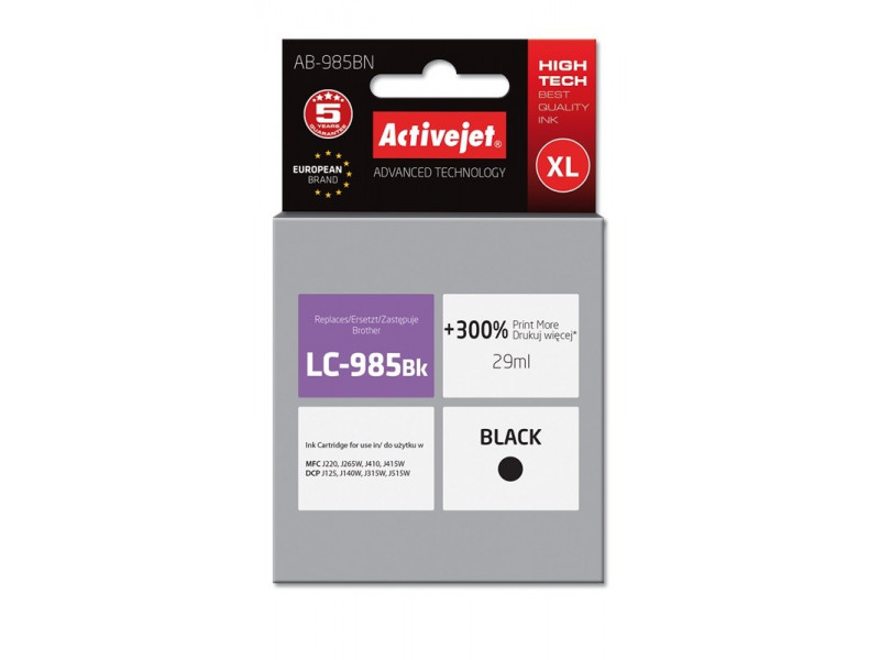 Activejet AB-985BN ink (replacement for Brother LC985Bk; Supreme; 29 ml; black) Activejet AB-985BN ink (replacement for Brother LC985Bk; Supreme; 29 ml; black)