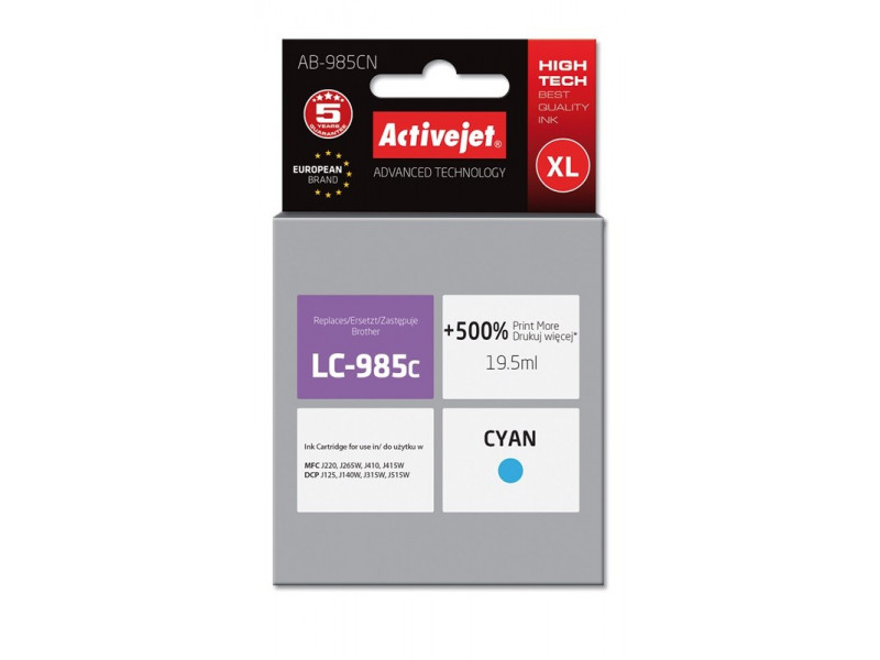 Activejet AB-985CN ink (replacement for Brother LC985C; Supreme; 19.5 ml; cyan) Activejet AB-985CN ink (replacement for Brother LC985C; Supreme; 19.5 ml; cyan)