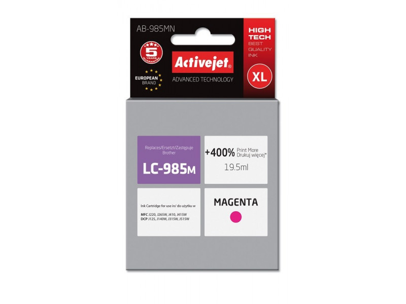 Activejet AB-985MN Ink (Replacement for Brother LC985M; Supreme; 19.5 ml; magenta) Activejet AB-985MN Ink (Replacement for Brother LC985M; Supreme; 19.5 ml; magenta)