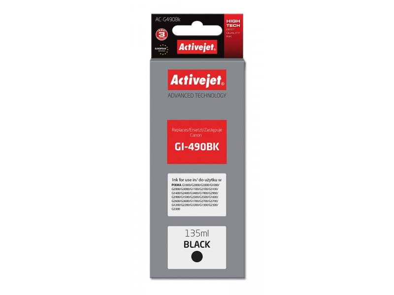 Activejet AC-G490Bk Ink cartridge (replacement for Canon GI-490BK; Supreme; 135 ml; 6000 pages, black) Activejet AC-G490Bk Ink cartridge (replacement for Canon GI-490BK; Supreme; 135 ml; 6000 pages, black)