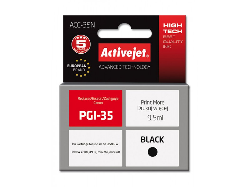 Activejet ACC-35N Ink cartridge (replacement for Canon PGI-35; Supreme; 9.5 ml; black) Activejet ACC-35N Ink cartridge (replacement for Canon PGI-35; Supreme; 9.5 ml; black)