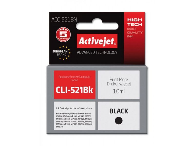 Activejet ACC-521BN Ink cartridge (replacement for Canon CLI-521Bk; Supreme; 10 ml; black) Activejet ACC-521BN Ink cartridge (replacement for Canon CLI-521Bk; Supreme; 10 ml; black)