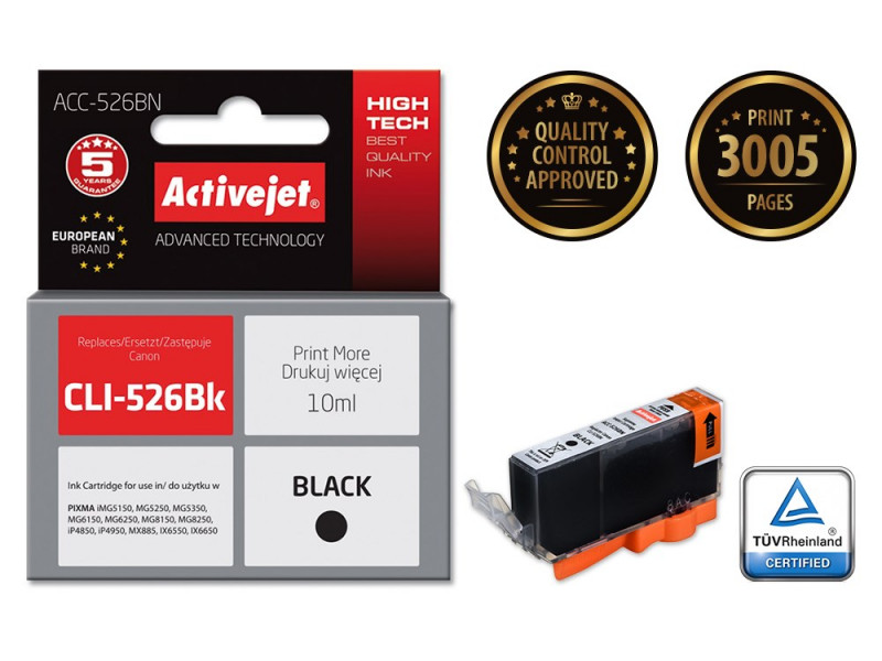 Activejet ACC-526BN Ink cartridge (replacement for Canon CLI-526Bk; Supreme; 10 ml; black) Activejet ACC-526BN Ink cartridge (replacement for Canon CLI-526Bk; Supreme; 10 ml; black)