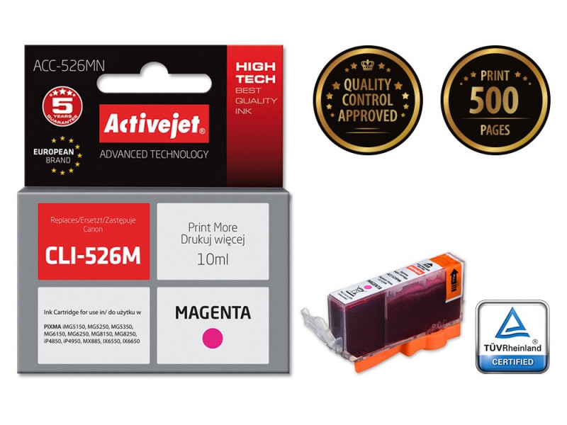 Activejet ACC-526MN Ink cartridge (replacement for Canon CLI-526M; Supreme; 10 ml; magenta) Activejet ACC-526MN Ink cartridge (replacement for Canon CLI-526M; Supreme; 10 ml; magenta)