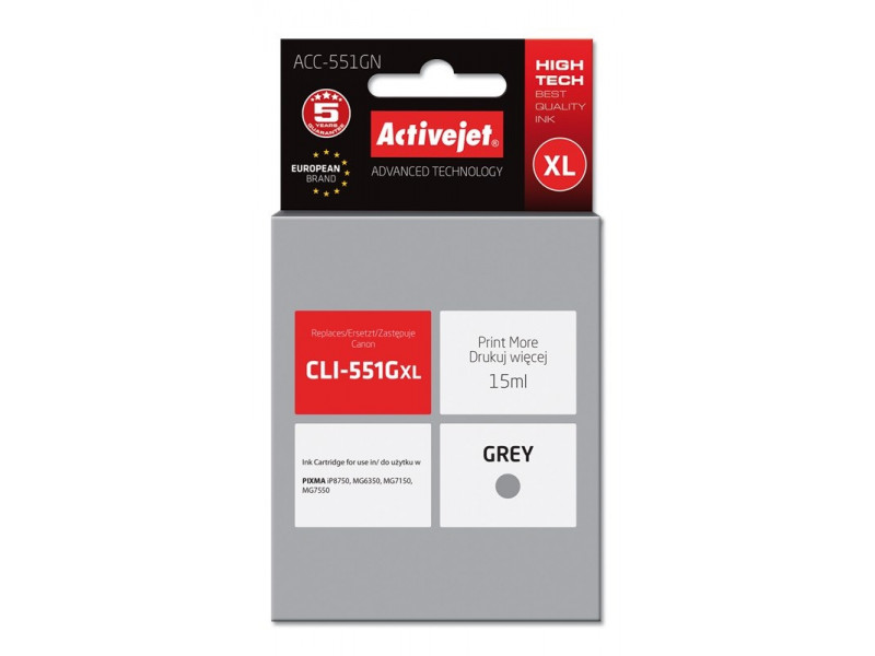 Activejet ACC-551GN ink (replacement for Canon CLI-551G; Supreme; 15 ml; grey) Activejet ACC-551GN ink (replacement for Canon CLI-551G; Supreme; 15 ml; grey)