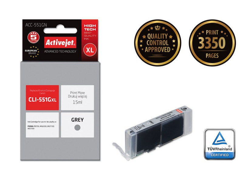 Activejet ACC-551GN ink (replacement for Canon CLI-551G; Supreme; 15 ml; grey) Activejet ACC-551GN ink (replacement for Canon CLI-551G; Supreme; 15 ml; grey)