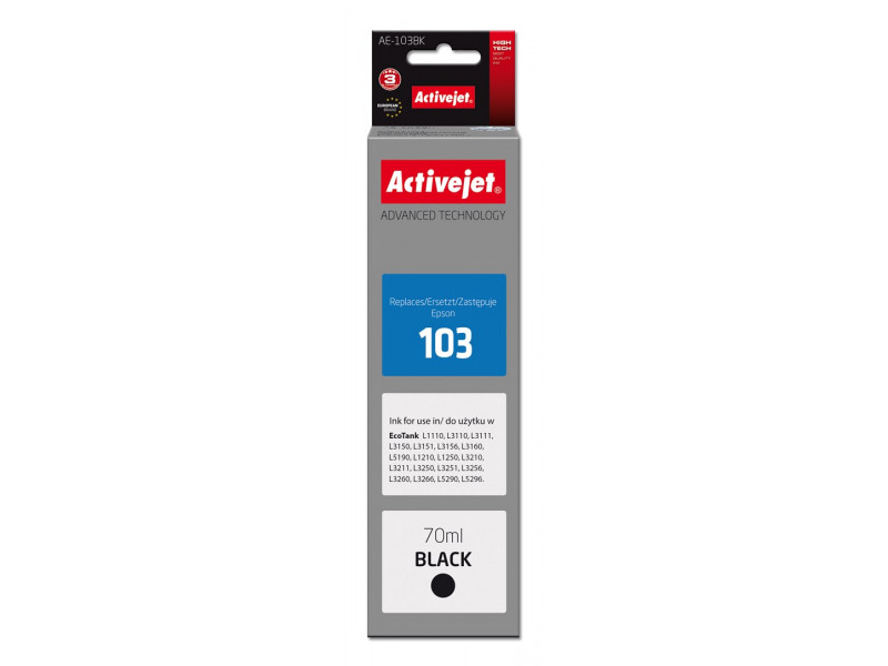 Activejet AE-103Bk ink (replacement Epson 103 C13T00S14A; Supreme; 70 ml; 4500, black) Activejet AE-103Bk ink (replacement Epson 103 C13T00S14A; Supreme; 70 ml; 4500, black)