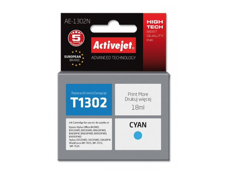 Activejet AE-1302N Ink (replacement for Epson T1302; Supreme; 18 ml; cyan) Activejet AE-1302N Ink (replacement for Epson T1302; Supreme; 18 ml; cyan)