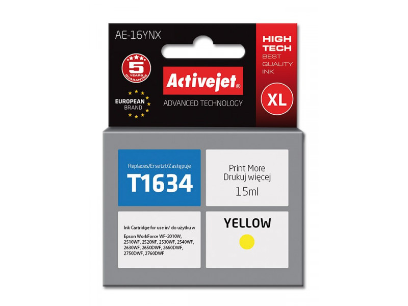 Activejet AE-16YNX Ink cartridge (replacement for Epson 16XL T1634; Supreme; 15 ml; yellow) Activejet AE-16YNX Ink cartridge (replacement for Epson 16XL T1634; Supreme; 15 ml; yellow)