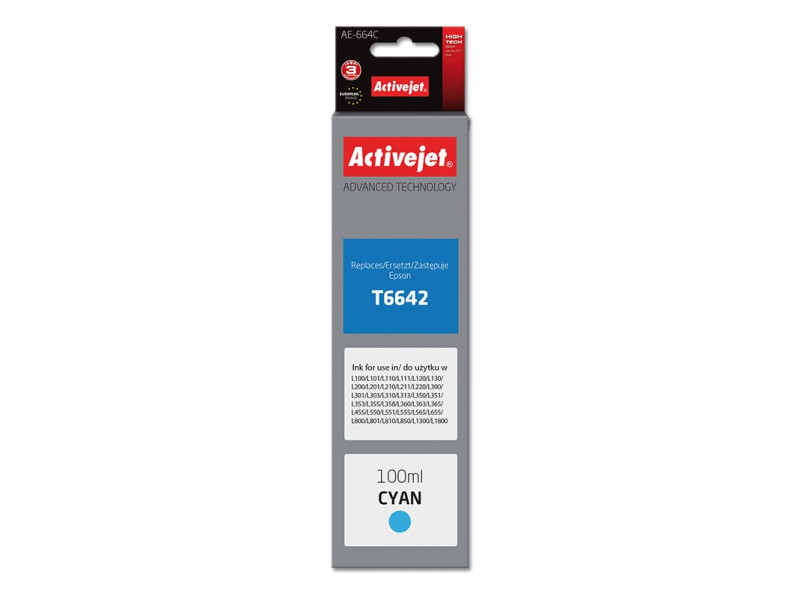 Activejet AE-664C Ink (replacement for Epson T6642; Supreme; 100 ml; cyan) Activejet AE-664C Ink (replacement for Epson T6642; Supreme; 100 ml; cyan)