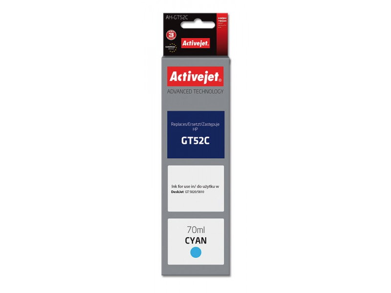Activejet AH-GT52C ink (replacement for HP GT-52C M0H54AE; Supreme; 70 ml; cyan) Activejet AH-GT52C ink (replacement for HP GT-52C M0H54AE; Supreme; 70 ml; cyan)
