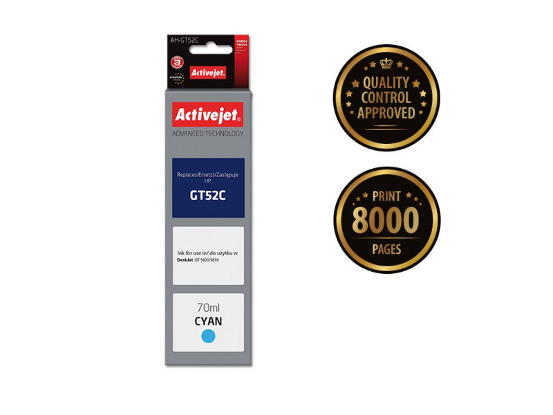Activejet AH-GT52C ink (replacement for HP GT-52C M0H54AE; Supreme; 70 ml; cyan) Activejet AH-GT52C ink (replacement for HP GT-52C M0H54AE; Supreme; 70 ml; cyan)